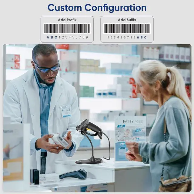 Alt view image 6 of 7 - Eyoyo Handheld 2D Barcode Scanner with Gooseneck Stand, Automatic USB Wired QR Code Scanner Bar Code Reader Support Screen Scanning for PC POS System Library Store Supermarket Check-Out, Inventory