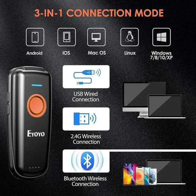 Alt view image 4 of 7 - Eyoyo 1D Linear Wireless Barcode Scanner Bluetooth,Fast&Accurate Scanning,Volume Adjust Button,Battery Level Indicator,Mini Portable Pocket Inventory Bar Codes Reader for Computer, Android, iOS Phones