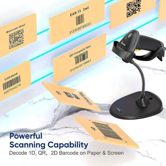 Alt view image 3 of 7 - Eyoyo QR Handheld USB Barcode Scanner with Stand, Wired Automatic 1D 2D PDF417 Data Matrix Bar Code Reader with Long USB Cable for Mobile Payment, Convenience Store, Supermarket, Warehouse