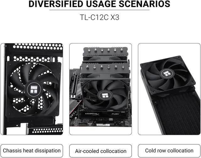 Alt view image 5 of 5 - TL-C12C X3 CPU Fan 120mm Case Cooler Fan, 4pin PWM Silent Computer Fan with S-FDB Bearing Included, up to 1550RPM Cooling Fan3 Quantities