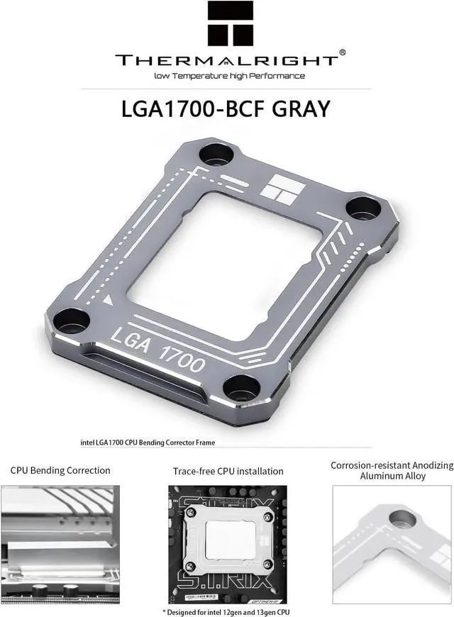 Alt view image 2 of 7 - Thermalright intel12th 13th generation LGA1700 anti-bending buckle,curved pressure plate,CPU fixing buckle,CPU stress bending correction fixer, fully fitted and fixed without trace installation (gray)