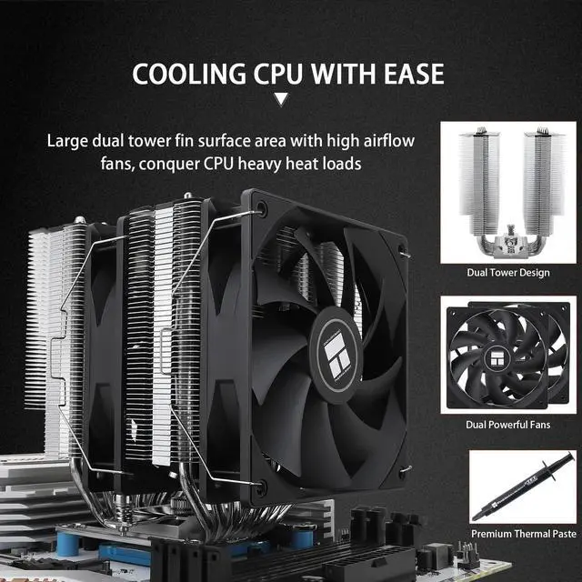 Alt view image 4 of 6 - PS120SE CPU Air Cooler, 7 Heat Pipes CPU Cooler,Dual 120mm TL-C12B V2 PWM Fan, AGHP 4.0 Technology, S-FDB Bearing, for AMD AM4 AM5/Intel 1700/1150/1151/1200/1851, PC Cooler