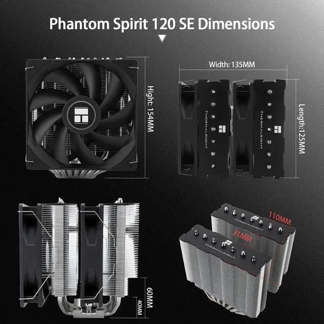 Alt view image 6 of 6 - PS120SE CPU Air Cooler, 7 Heat Pipes CPU Cooler,Dual 120mm TL-C12B V2 PWM Fan, AGHP 4.0 Technology, S-FDB Bearing, for AMD AM4 AM5/Intel 1700/1150/1151/1200/1851, PC Cooler