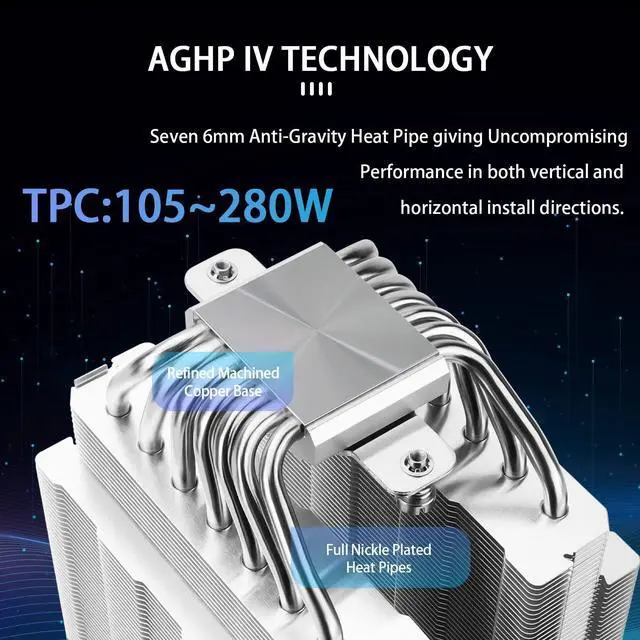 Alt view image 2 of 6 - PS120SE ARGB CPU Air Cooler, 7 Heat Pipes CPU Cooler,Dual 120mm TL-C12B-S V2 PWM Fan, AGHP 4.0 Technology, S-FDB Bearing, for AMD AM4 AM5/Intel 1700/1150/1151/1200/1851, PC Cooler