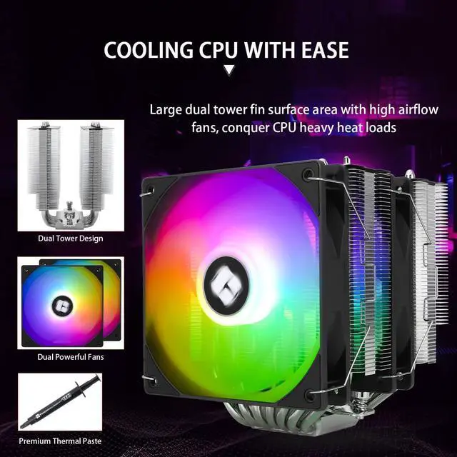 Alt view image 4 of 6 - PS120SE ARGB CPU Air Cooler, 7 Heat Pipes CPU Cooler,Dual 120mm TL-C12B-S V2 PWM Fan, AGHP 4.0 Technology, S-FDB Bearing, for AMD AM4 AM5/Intel 1700/1150/1151/1200/1851, PC Cooler