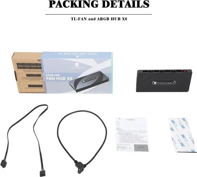 Alt view image 5 of 7 - Thermalright ARGB Fan HUB Controller Support 8 Groups of Fans, 8-Port 4 Pin PC Fan Controller, 5V-3Pin ARGB Fan Hub, Strong Paste+Magnetic Suction, SATA Power Cord(12V 4-pin RGB is not Supported)