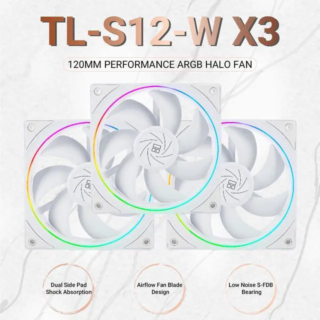 Alt view image 2 of 6 - TL-S12W X3 CPU Fan 120mm Case Cooler Fan Comes with ARGB Lighting Effect,PC PWM Silent Computer Fan with 1500RPM Speed, CPU Cooling Fan White3-Pack