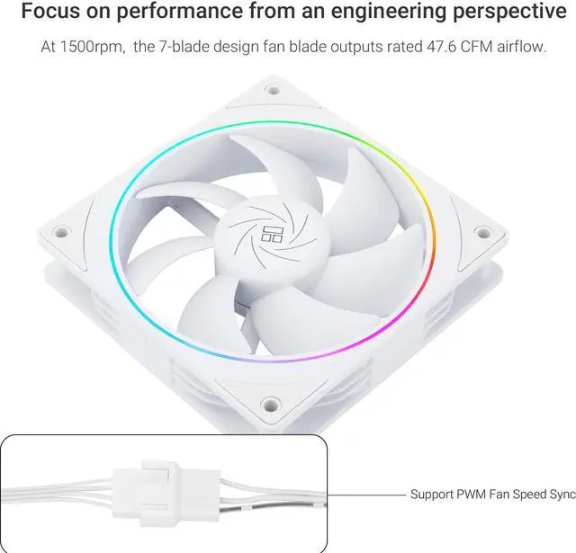 Alt view image 3 of 6 - Thermalright TL-S12W CPU Fan 120mm case Cooler Fan, ARGB 5V 3-pin and 4-pin PWM Silent Computer Fan, fine Aperture Light Effect for case CPU Liquid Cooler and CPU air Cooler, Quiet CPU Computer Fan