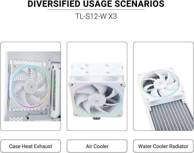 Alt view image 6 of 6 - TL-S12W X3 CPU Fan 120mm Case Cooler Fan Comes with ARGB Lighting Effect,PC PWM Silent Computer Fan with 1500RPM Speed, CPU Cooling Fan White3-Pack