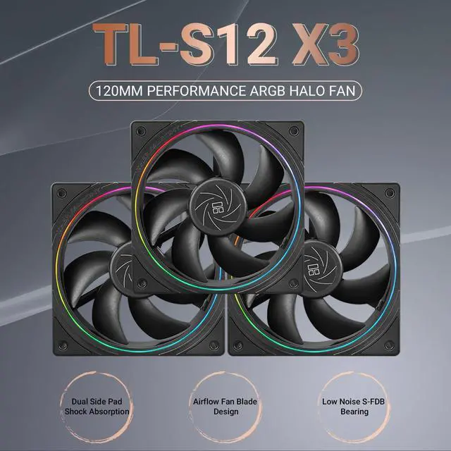 Alt view image 2 of 6 - Thermalright TL-S12 CPU Fan 120mm Case Cooler Fan Comes with ARGB Lighting Effect,PC PWM Silent Computer Fan with 1500RPM Speed, CPU Cooling Fan Black(Black,3-Pack)