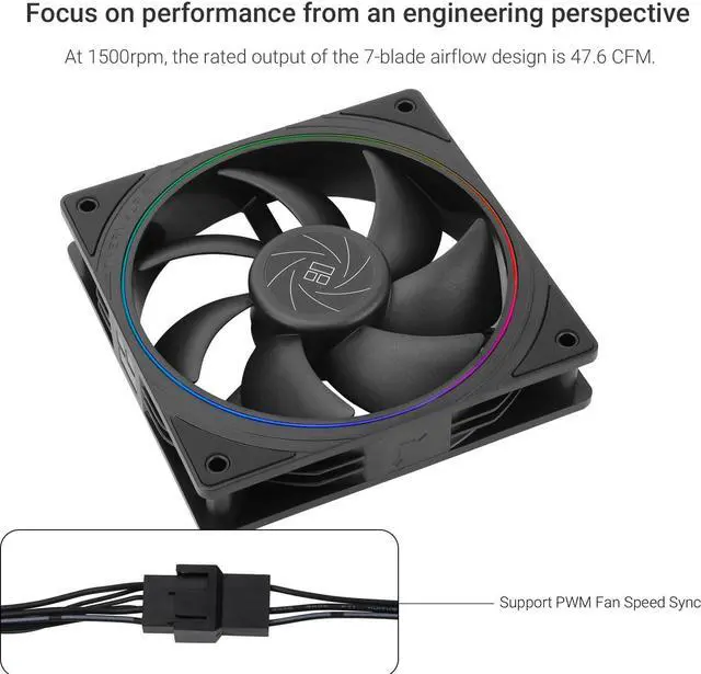 Alt view image 3 of 6 - Thermalright TL-S12 CPU Fan 120mm Case Cooler Fan Comes with ARGB Lighting Effect,PC PWM Silent Computer Fan with 1500RPM Speed, CPU Cooling Fan Black(Black,3-Pack)