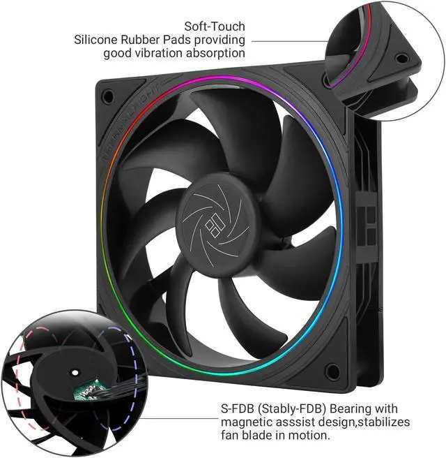 Alt view image 4 of 6 - Thermalright TL-S12 CPU Fan 120mm Case Cooler Fan Comes with ARGB Lighting Effect,PC PWM Silent Computer Fan with 1500RPM Speed, CPU Cooling Fan Black(Black,3-Pack)