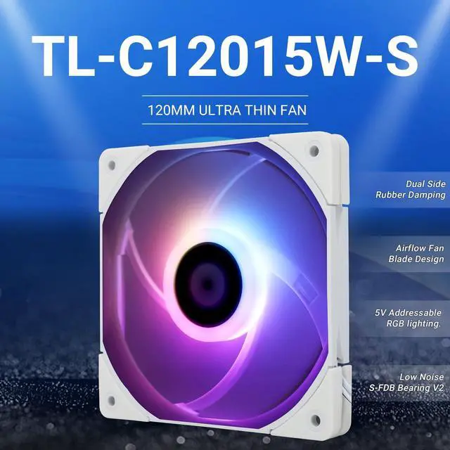 Alt view image 2 of 7 - C12015W-S CPU Fan Computer case Fan Quiet 4pin PWM ARGB PC Fan, 15mm Slimline Cooler Fan, 120mm CPU Cooling Fan(White)