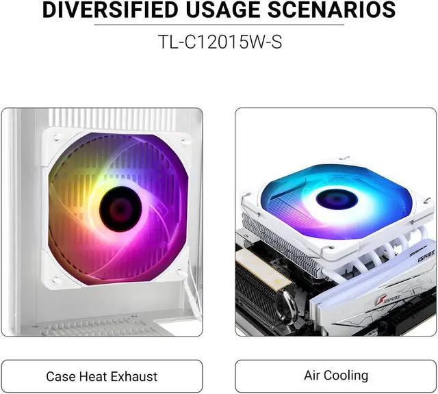 Alt view image 7 of 7 - C12015W-S CPU Fan Computer case Fan Quiet 4pin PWM ARGB PC Fan, 15mm Slimline Cooler Fan, 120mm CPU Cooling Fan(White)