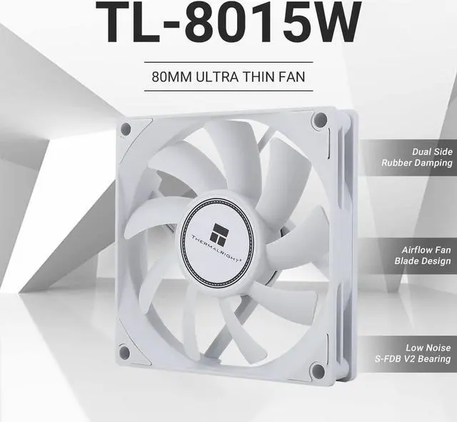 Alt view image 2 of 7 - TL-8015W CPU Cooling Fan - 80mm Slimline Computer Case Cooler, Quiet 4pin PWM, 2200RPM Speed, 15mm Slim (White)