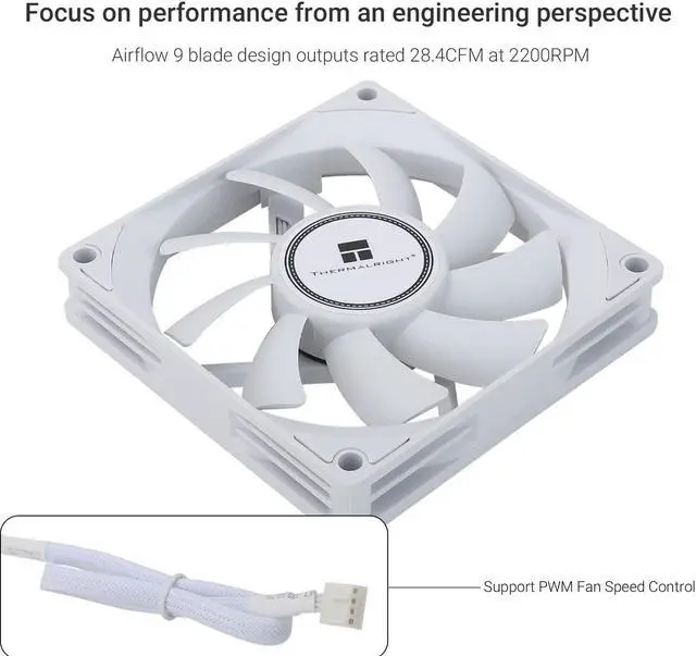 Alt view image 3 of 7 - TL-8015W CPU Cooling Fan - 80mm Slimline Computer Case Cooler, Quiet 4pin PWM, 2200RPM Speed, 15mm Slim (White)
