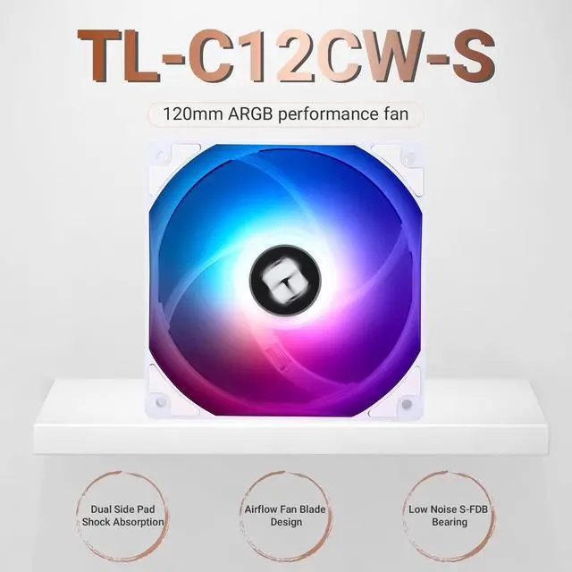 Alt view image 2 of 6 - Thermalright TL-C12CW-S CPU Fan 120mm White ARGB Case Cooler Fan, 4pin PWM Silent Computer Fan with S-FDB Bearing Included, up to 1550RPM Cooling Fan