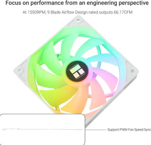 Alt view image 3 of 6 - Thermalright TL-C12CW-S CPU Fan 120mm White ARGB Case Cooler Fan, 4pin PWM Silent Computer Fan with S-FDB Bearing Included, up to 1550RPM Cooling Fan
