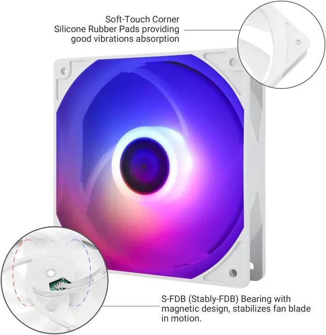 Alt view image 4 of 6 - Thermalright TL-C12CW-S CPU Fan 120mm White ARGB Case Cooler Fan, 4pin PWM Silent Computer Fan with S-FDB Bearing Included, up to 1550RPM Cooling Fan