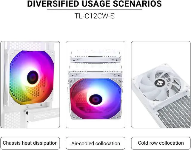 Alt view image 6 of 6 - Thermalright TL-C12CW-S CPU Fan 120mm White ARGB Case Cooler Fan, 4pin PWM Silent Computer Fan with S-FDB Bearing Included, up to 1550RPM Cooling Fan