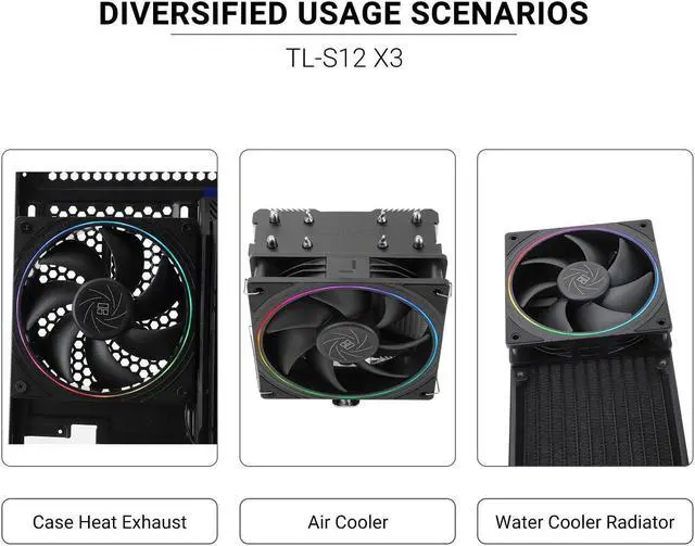 Alt view image 6 of 6 - Thermalright TL-S12 CPU Fan 120mm Case Cooler Fan Comes with ARGB Lighting Effect,PC PWM Silent Computer Fan with 1500RPM Speed, CPU Cooling Fan Black(Black,3-Pack)