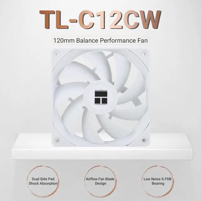 Alt view image 2 of 6 - Thermalright TL-C12CW CPU Fan 120mm Case Cooler Fan, 4Pin PWM Silent Computer Fan with S-FDB Bearing Included, up to 1550RPM Cooling Fan (White)
