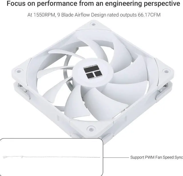Alt view image 3 of 6 - Thermalright TL-C12CW CPU Fan 120mm Case Cooler Fan, 4Pin PWM Silent Computer Fan with S-FDB Bearing Included, up to 1550RPM Cooling Fan (White)