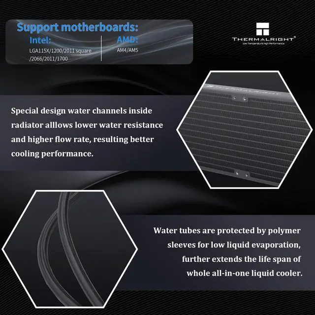 Alt view image 3 of 6 - Frozen Prism360 Black ARGB CPU Liquid Cooler,Efficient PWM Controlled Pump 3300RPM,3×TL-E12 Series PWM Fan,Water Cooling Computer Parts,for  AM4/AM5, 1150/1151/1200/1700/2011