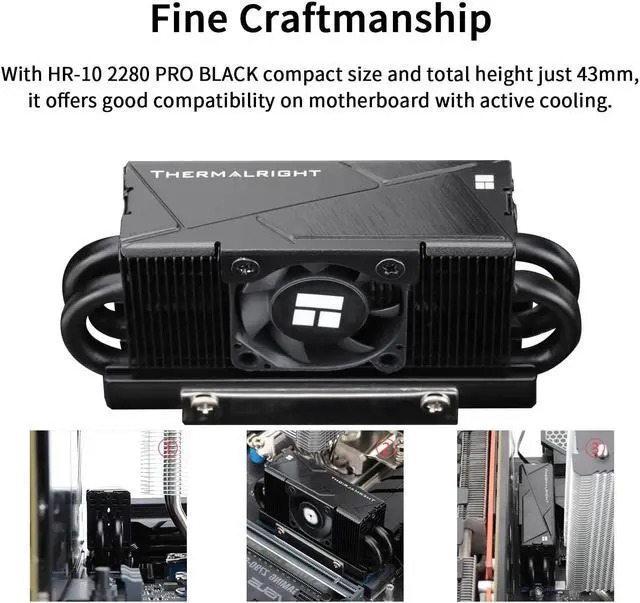 Alt view image 4 of 6 - HR10 2280 PRO Black SSD Heatsink Cooling,Double-Sided Heat Sink, with Small and High Speed PWM Fan,Thermal Silicone Pad for 2280 SSD PC and Computer,Desktop High Performance SSD Cooler