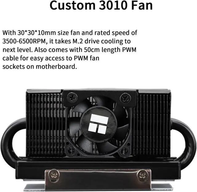 Alt view image 5 of 6 - HR10 2280 PRO Black SSD Heatsink Cooling,Double-Sided Heat Sink, with Small and High Speed PWM Fan,Thermal Silicone Pad for 2280 SSD PC and Computer,Desktop High Performance SSD Cooler