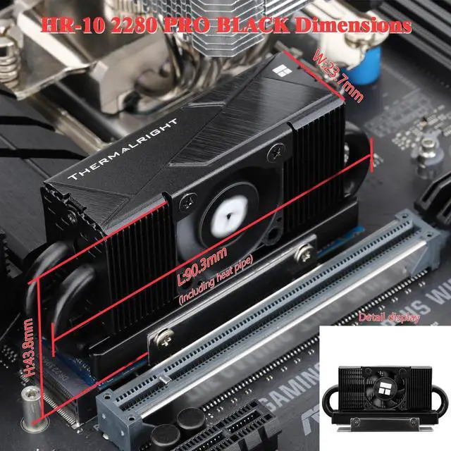 Alt view image 6 of 6 - HR10 2280 PRO Black SSD Heatsink Cooling,Double-Sided Heat Sink, with Small and High Speed PWM Fan,Thermal Silicone Pad for 2280 SSD PC and Computer,Desktop High Performance SSD Cooler