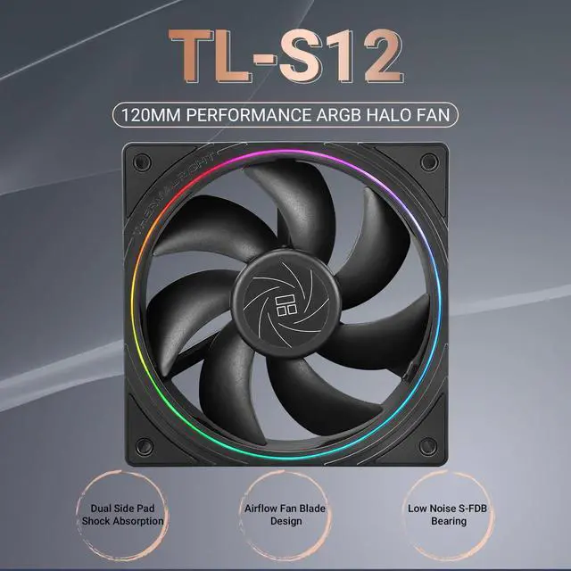 Alt view image 2 of 6 - Thermalright TL-S12 CPU Fan 120mm case Cooler Fan, ARGB 5V 3-pin and 4-pin PWM Silent Computer Fan, fine Aperture Light Effect for case CPU Liquid Cooler and CPU air Cooler, Quiet CPU Computer Fan