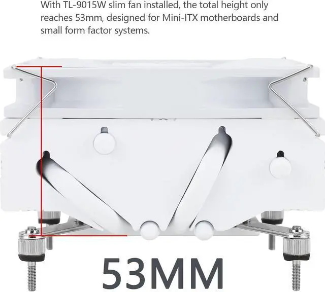 Alt view image 3 of 7 - AXP90-X53 White Low Profile ITX CPU Air Cooler, 53mm Height, TL-9015W Slim PWM Fan Low Noise 22.4dba, Silent ITX CPU Cooler, 2700RPM,for AM4/AM5/Intel 1150/1151/1155/1156/1200/1700/1851