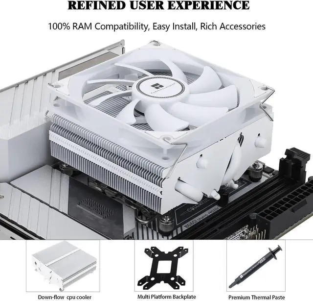 Alt view image 5 of 7 - AXP90-X53 White Low Profile ITX CPU Air Cooler, 53mm Height, TL-9015W Slim PWM Fan Low Noise 22.4dba, Silent ITX CPU Cooler, 2700RPM,for AM4/AM5/Intel 1150/1151/1155/1156/1200/1700/1851
