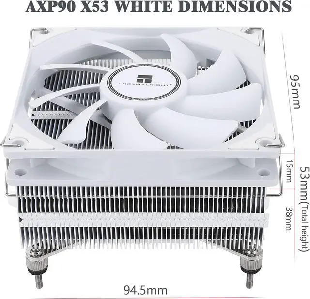 Alt view image 7 of 7 - AXP90-X53 White Low Profile ITX CPU Air Cooler, 53mm Height, TL-9015W Slim PWM Fan Low Noise 22.4dba, Silent ITX CPU Cooler, 2700RPM,for AM4/AM5/Intel 1150/1151/1155/1156/1200/1700/1851