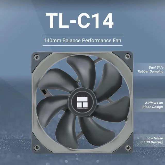 Alt view image 2 of 6 - TL-C14 140mm Fan, Quiet Operation, S-FDB Bearing, PWM Control, 1500RPM, Balance Performance Case Fan