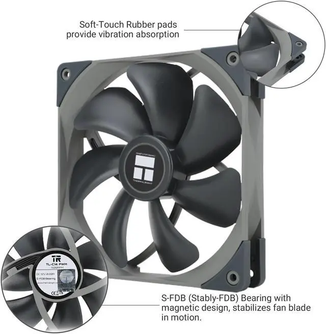 Alt view image 4 of 6 - TL-C14 140mm Fan, Quiet Operation, S-FDB Bearing, PWM Control, 1500RPM, Balance Performance Case Fan