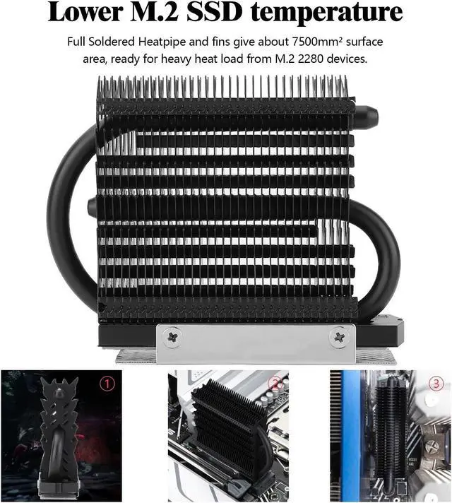 Alt view image 4 of 6 - HR-09 2280 PRO Black 2280 SSD heatsink, Double-Sided Heat Sink, with Thermal Silicone Pad for 2280 SSD PC and Computer,Desktop High Performance SSD Cooler