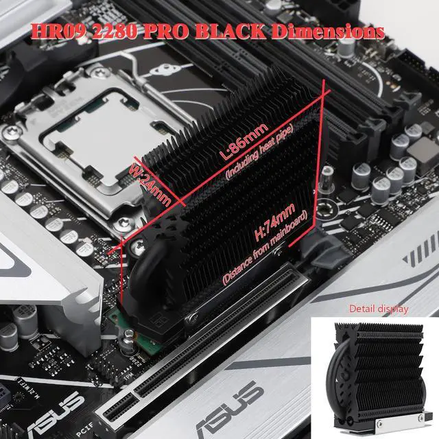 Alt view image 6 of 6 - HR-09 2280 PRO Black 2280 SSD heatsink, Double-Sided Heat Sink, with Thermal Silicone Pad for 2280 SSD PC and Computer,Desktop High Performance SSD Cooler