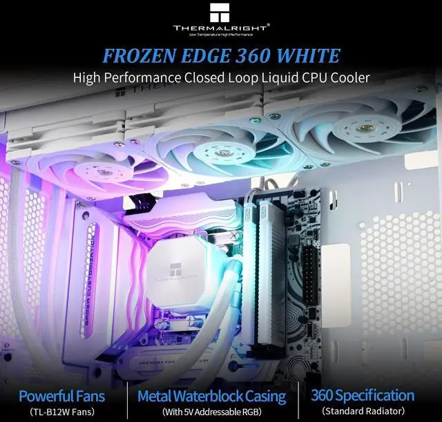 Alt view image 5 of 6 - Thermalrlght Frozen Edge 360 White CPU Liquid Cooler,Efficient PWM Controlled Pump 3300RPM,120mm PWM Fan,Water Cooling Computer Parts,for AMD AM4/AM5,Intel 1150/1151/1200/2011/1700,Computer AIO Cooler
