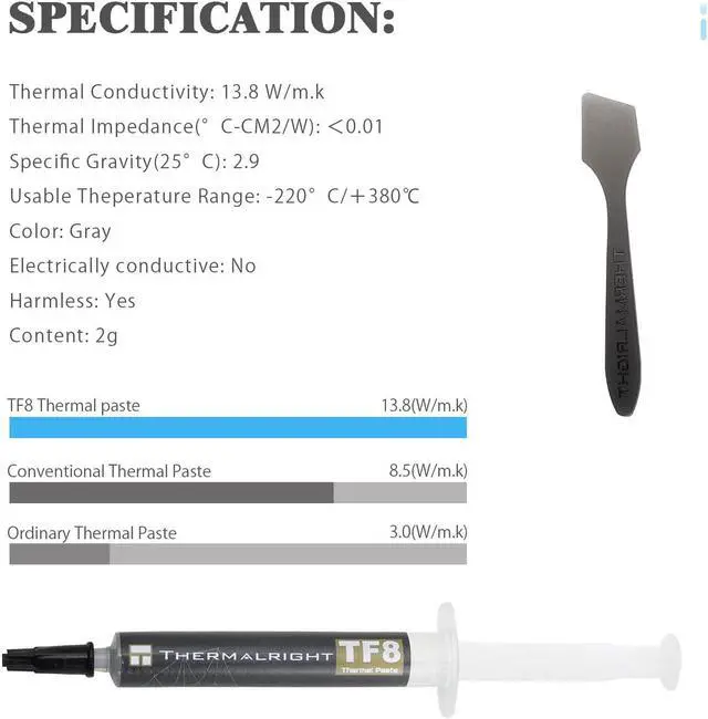 Alt view image 5 of 6 - Thermalright TF8 2g High Performance Thermal Paste 12.8W/m.k, High Performance Thermal Paste for Processor/CPU/GPU/IC/All Coolers, -2 Gramswith a Spatula Tool(TF8 2g)