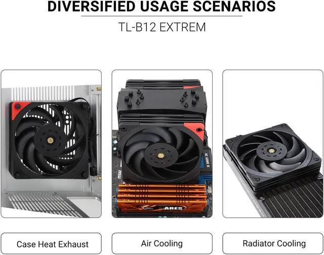 Alt view image 6 of 6 - Thermalright TL-B12 Extrem CPU Fan Cooler,Industrial Grade Fans,with High Speed 3150RPM,120mm Cooling PWM Fan,Three-time Dynamic Balance Correction,Computer Case Cooling Fan