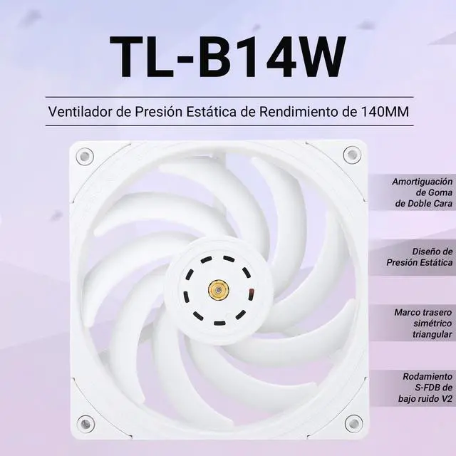 Alt view image 2 of 6 - Thermalright TL-B14W 140mm CPU Cooler Fan, Computer White Case Fan, PWM Control, 1500RPM, Static-Pressure Performance Fan for S-FDB Bearing(White)