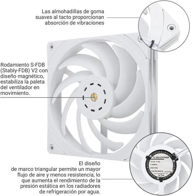 Alt view image 4 of 6 - Thermalright TL-B14W 140mm CPU Cooler Fan, Computer White Case Fan, PWM Control, 1500RPM, Static-Pressure Performance Fan for S-FDB Bearing(White)