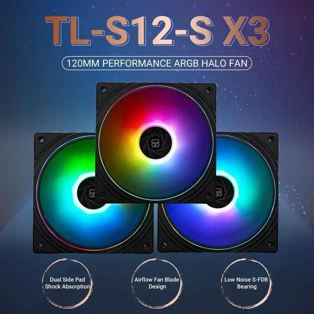 Alt view image 2 of 7 - TL-S12-S X3 CPU Fan 120mm ARGB Case Cooler Fan Comes with ARGB Lighting Effect,PC PWM Silent Computer Fan with 1500RPM Speed, CPU Cooling Fan Black(TL-S12-S X3)