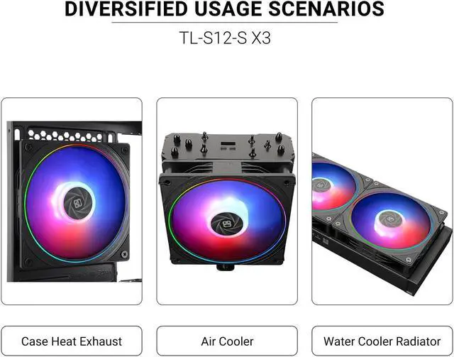 Alt view image 7 of 7 - TL-S12-S X3 CPU Fan 120mm ARGB Case Cooler Fan Comes with ARGB Lighting Effect,PC PWM Silent Computer Fan with 1500RPM Speed, CPU Cooling Fan Black(TL-S12-S X3)