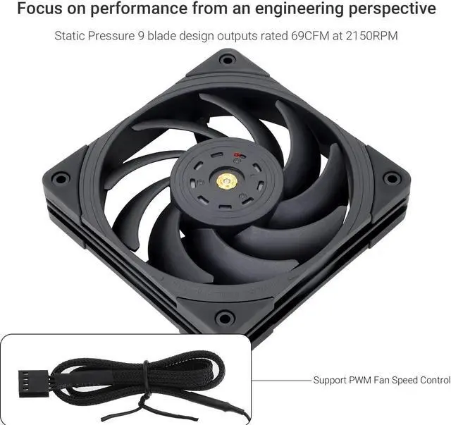 Alt view image 3 of 7 - Thermalright TL-B12 120mm CPU Cooler Fan, Computer Case Fan, PWM Control, 2150RPM, Static-Pressure Performance Fan for S-FDB Bearing(Black)