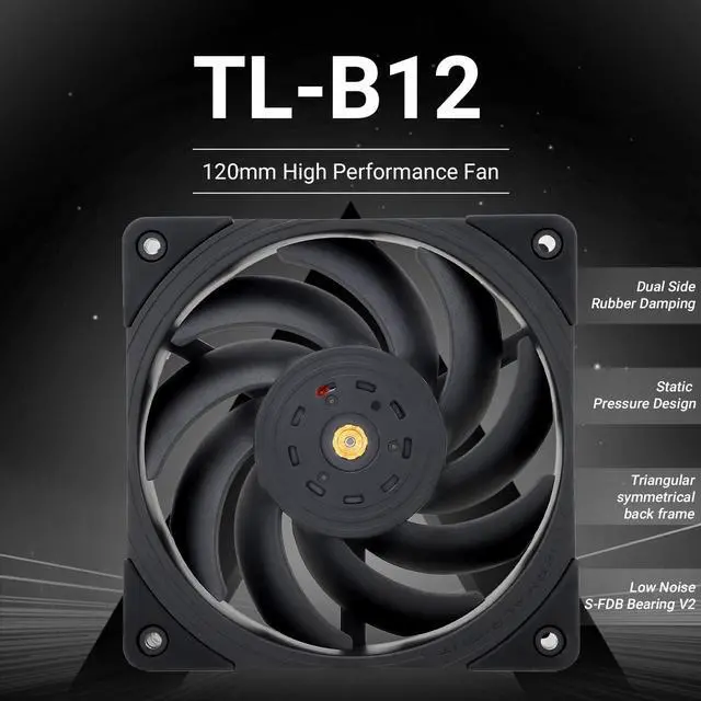 Alt view image 2 of 7 - Thermalright TL-B12 120mm CPU Cooler Fan, Computer Case Fan, PWM Control, 2150RPM, Static-Pressure Performance Fan for S-FDB Bearing(Black)