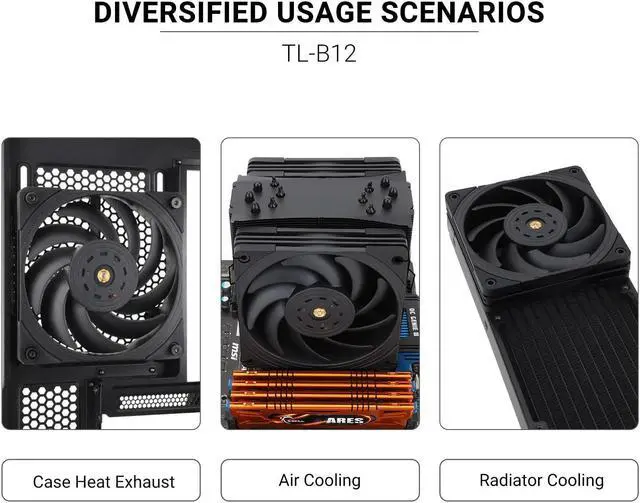 Alt view image 7 of 7 - Thermalright TL-B12 120mm CPU Cooler Fan, Computer Case Fan, PWM Control, 2150RPM, Static-Pressure Performance Fan for S-FDB Bearing(Black)