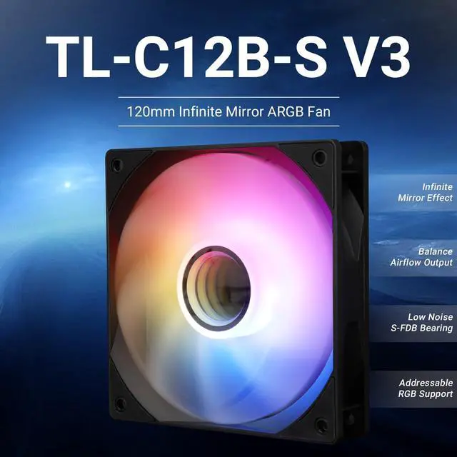 Alt view image 2 of 7 - TL-C12B-S V3 CPU Fan 120mm Case Cooler Fan ARGB, 4pin PWM Connector Silent Computer Fan with S-FDB Bearing,Desktop Cooling Fan has ARGB Mirror Light Effect (TL-C12B-S V3)